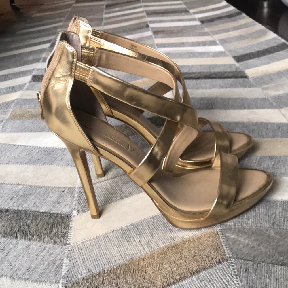 Gold high heel sandals